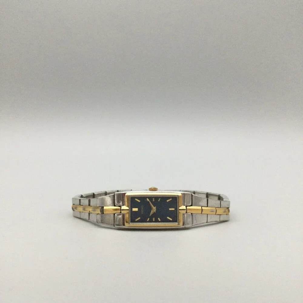 Vintage Seiko 2E20-7479 Womens Watch 13mm Two Tone Black Dial New Battery 7